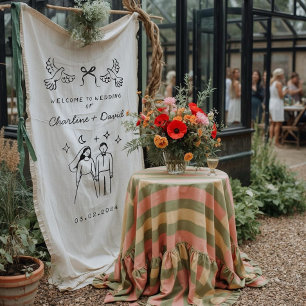 Tenture Mariage de bienvenue gribouillé à la main