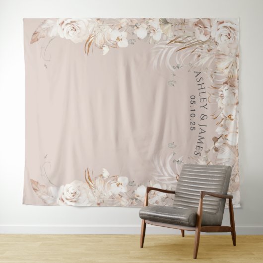 Tenture Mariage de jardin botanique beige à fleurs dans le (En situation (horizontale))