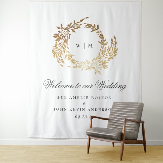 Tenture Mariage de monogramme classique de couronne d'or (En situation)