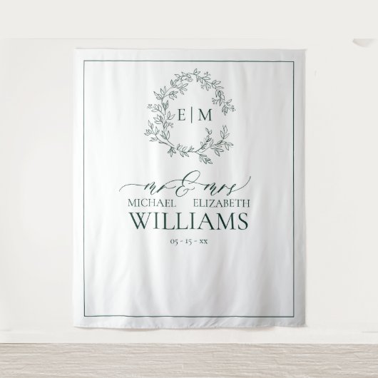 Tenture Mariage de monogramme Emerald Green Leafy Crest (Devant)