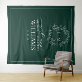 Tenture Mariage de monogramme Emerald Green Leafy Crest (En situation (horizontale))