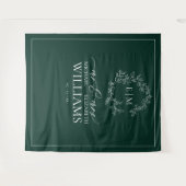 Tenture Mariage de monogramme Emerald Green Leafy Crest (Devant (Horizontal))