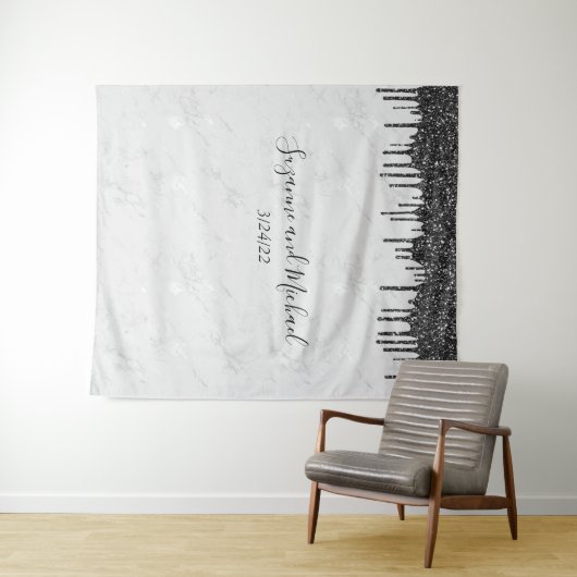 Tenture Mariage de Parties scintillant noir et Marbre blan (En situation (horizontale))