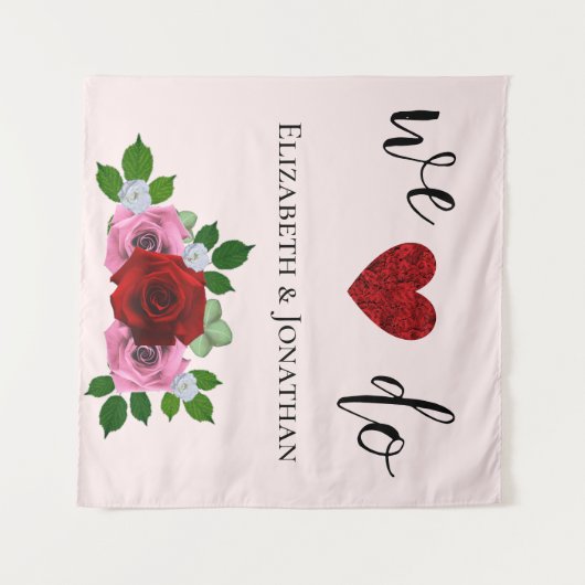 Tenture Mariage de roses rouges et roses (Devant (Horizontal))