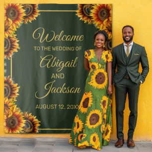 Tenture Mariage de tournesol Vert et Mariage or arrière-pl