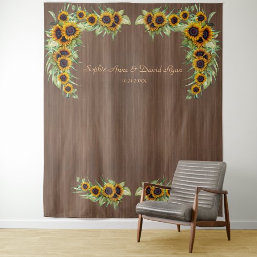 Tenture Mariage de tournesols rustiques Bois photo Bois (En situation)