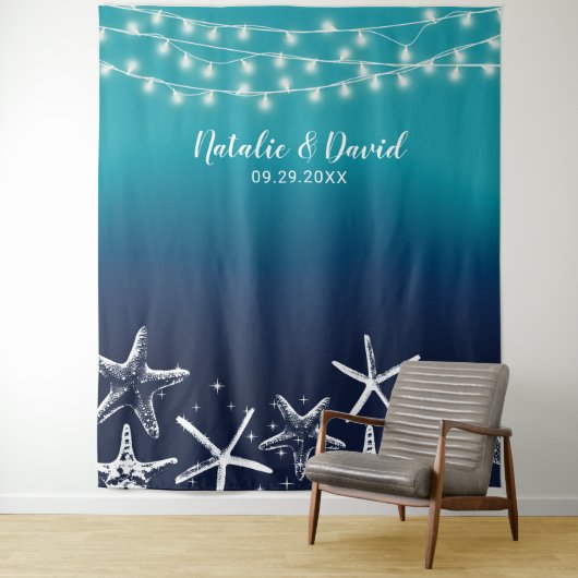 Tenture Mariage d'été Bleu bleu de la plage Starfish Backd (En situation)