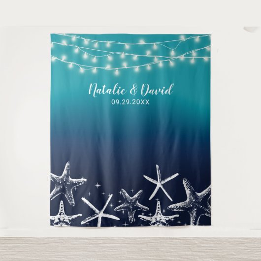 Tenture Mariage d'été Bleu bleu de la plage Starfish Backd (Devant)
