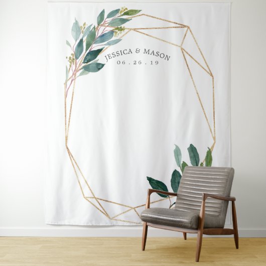 Tenture Mariage d'or vert arrière-plan Photo Booth (En situation)