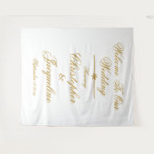 Tenture Mariage Elegant Blanc & Or Scripts Noms Chic (Devant (Horizontal))