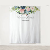 Tenture Mariage Élégant Bleu Nuit Rose Fleurie (Devant)