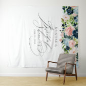 Tenture Mariage Élégant Rose Floral Bleu Script Lavage (En situation (horizontale))