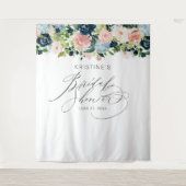 Tenture Mariage Élégant Rose Floral Bleu Script Lavage (Devant)