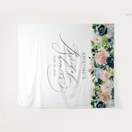 Tenture Mariage Élégant Rose Floral Script Chic Robe de Ma (Devant (Horizontal))