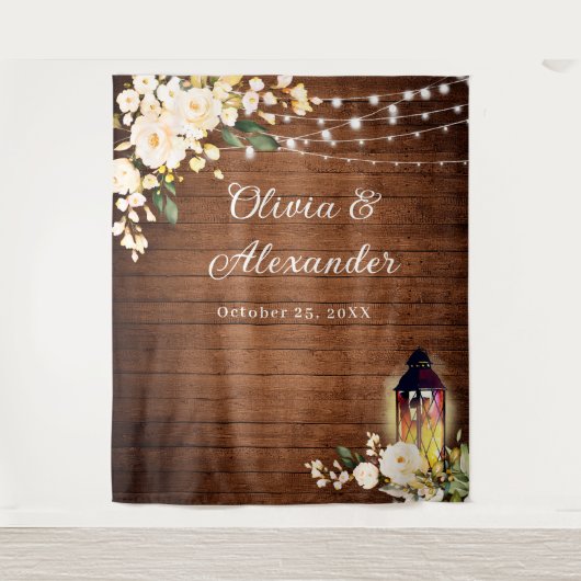 Tenture Mariage en bois rustique de lanterne Rose (Devant)