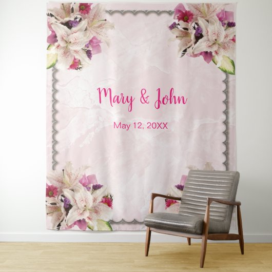 Tenture Mariage en marbre rose blanc Lily (En situation)