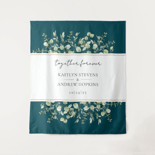 Tenture Mariage Eucalyptus Sarcelle Ensemble Pour Toujours (Devant)