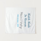 Tenture Mariage fait au ciel couple bleu noir nom date (Devant (Horizontal))