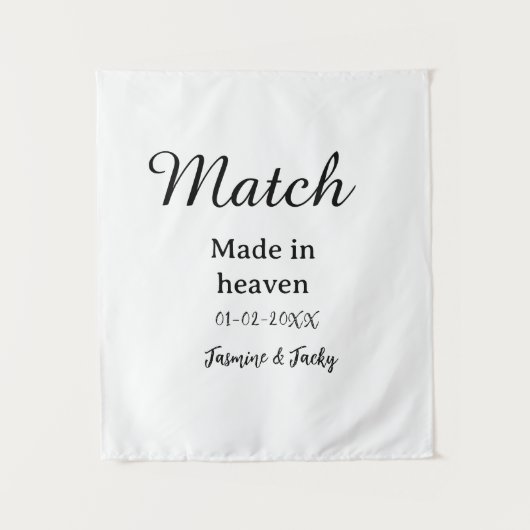 Tenture Mariage fait au ciel nom date simple calligraphie (Devant)