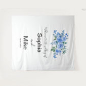 Tenture Mariage Fleur et Papillons à l'Aquarelle Bleue (Devant (Horizontal))