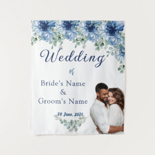 Tenture Mariage Fleurs Bleu Poussiéreux et Eucalyptus