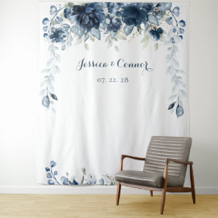 Tenture Mariage Fleurs de Bleu Poussiéreux de Navy Eucalyp