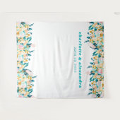 Tenture Mariage floral aquarelle bleu sarcelle et or Bohèm (Devant (Horizontal))