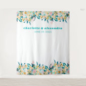 Tenture Mariage floral aquarelle bleu sarcelle et or Bohèm (Devant)