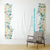 Tenture Mariage Floral Aquarelle Bohème Bleu Sarcelle et O (En situation (horizontale))