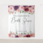 Tenture Mariage Floral Aquarelle Bordeaux Rose (Devant)