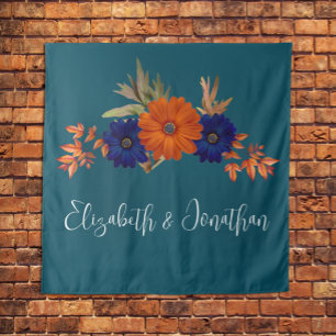 Tenture Mariage Floral Automnal Rustique Orange Bleu Nuit