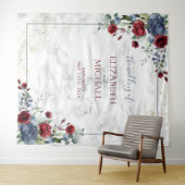 Tenture Mariage Floral Bleu Poussiéreux Bordeaux Or Clair (En situation (horizontale))