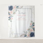 Tenture Mariage Floral Bleu Poussiéreux Rose Doré (Devant)