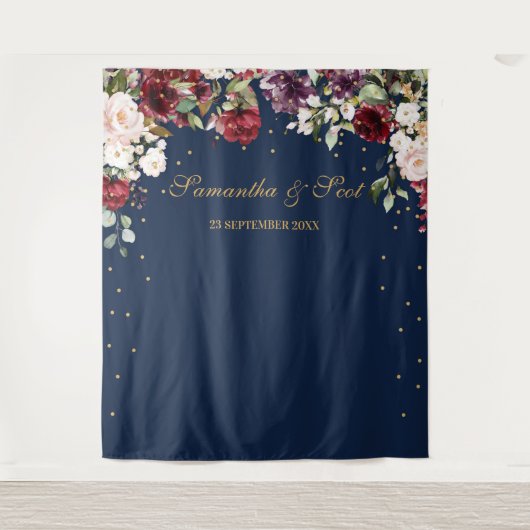 Tenture Mariage floral boho rose vif de la marine (Devant)