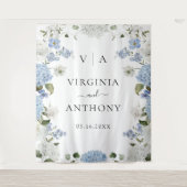 Tenture Mariage Floral Hydrangea Bleue Élégante Roses Blan (Devant)