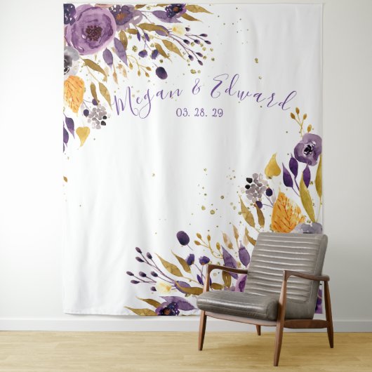 Tenture Mariage floral mauve Cadre de réception (En situation)