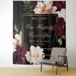 Tenture Mariage Floral Noir Burgundy Blush Sombre