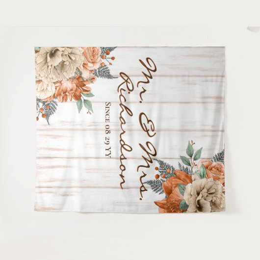 Tenture Mariage Floral Orange Rustique Blanc Grange (Devant (Horizontal))