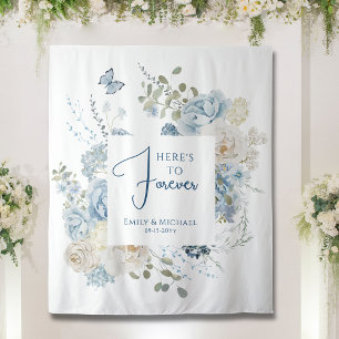Tenture Mariage floral romantique bleu Dusty