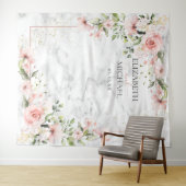 Tenture Mariage Floral Rose Pâle et Doré avec Feuillage (En situation (horizontale))