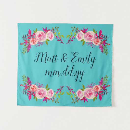 Tenture Mariage floral turquoise arrière-plan (Devant (Horizontal))