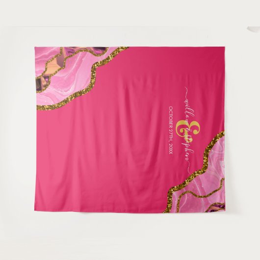 Tenture Mariage géode d'agate rose et or (Devant (Horizontal))