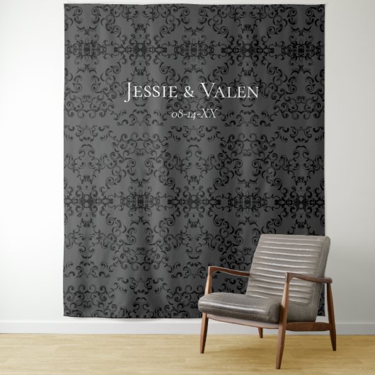 Tenture Mariage gothique gris et noir (En situation)