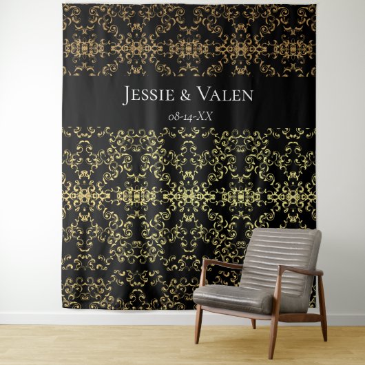 Tenture Mariage gothique noir or Elegant (En situation)