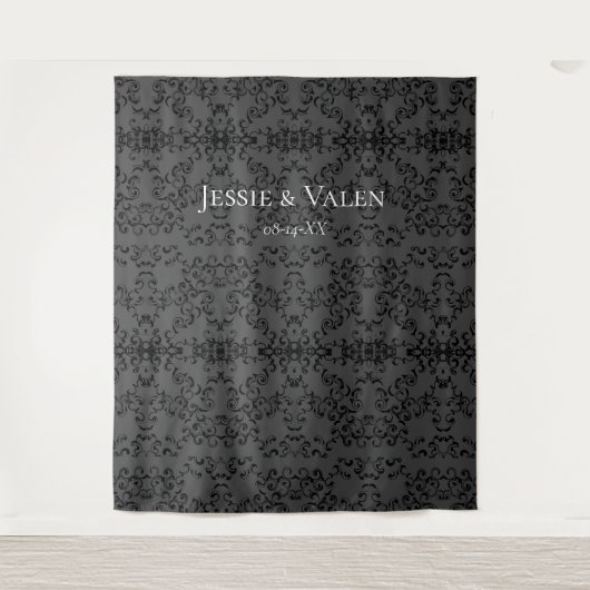 Tenture Mariage gothique tourbillonnant gris et noir (Devant)