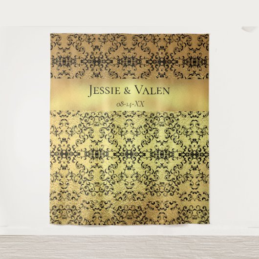 Tenture Mariage gothique tourbillonnant or et noir (Devant)