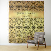 Tenture Mariage gothique tourbillonnement or et noir (En situation)