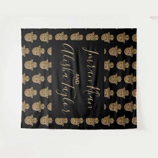 Tenture Mariage indien Sauvegarder la date Or hamsa Henna (Devant (Horizontal))