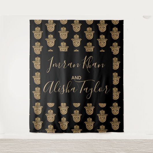 Tenture Mariage indien Sauvegarder la date Or hamsa Henna (Devant)