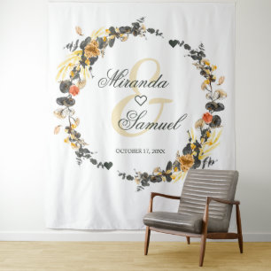 Tenture Mariage Luxueux Monogramme Noir Doré